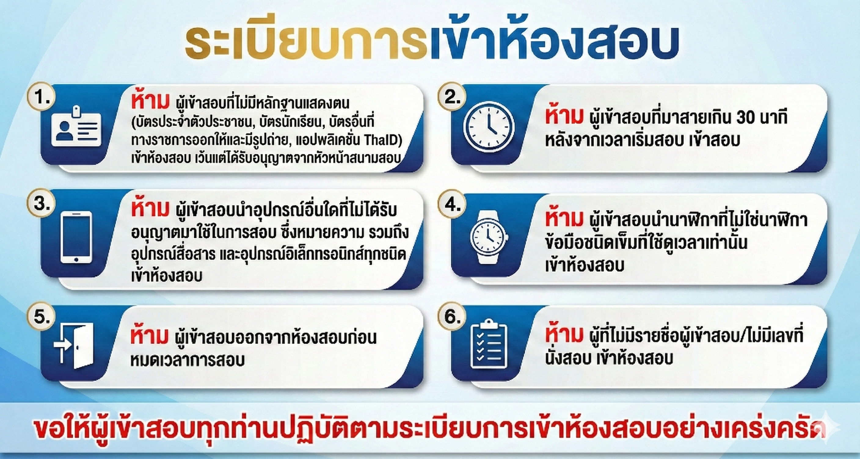 ระเบียบการเข้าห้องสอบ